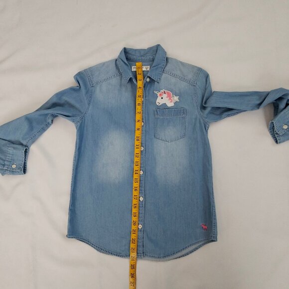 Abercrombie Kids Denim Unicorn Ice Cream Embroidered Button-Up Shirt Girls' 13 - Picture 9 of 9